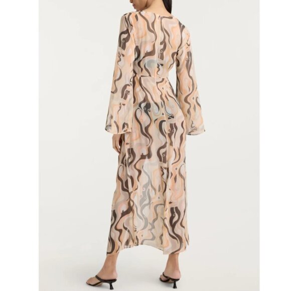 Cinq à Sept 'Talita' Abstract Tie-Knot Cover-Up Midi-Dress, Natural Multicolor - Picture 3 of 4